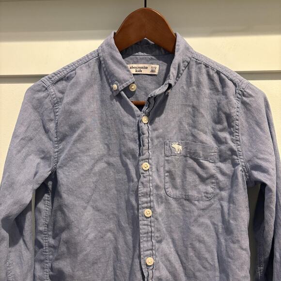 Abercrombie Kids Shirt Boys Size 11/12 Blue Button Down Long Sleeve Moose Logo - Picture 3 of 11